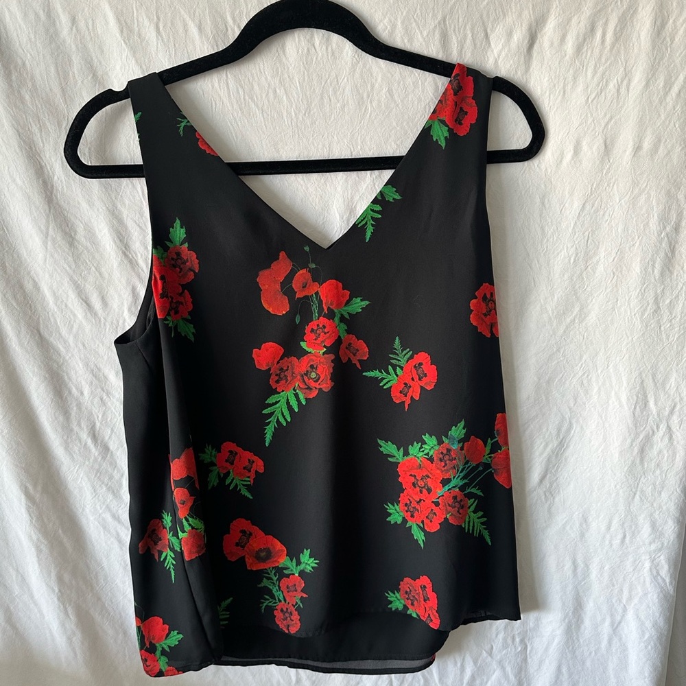 Black and red floral print tank top.
